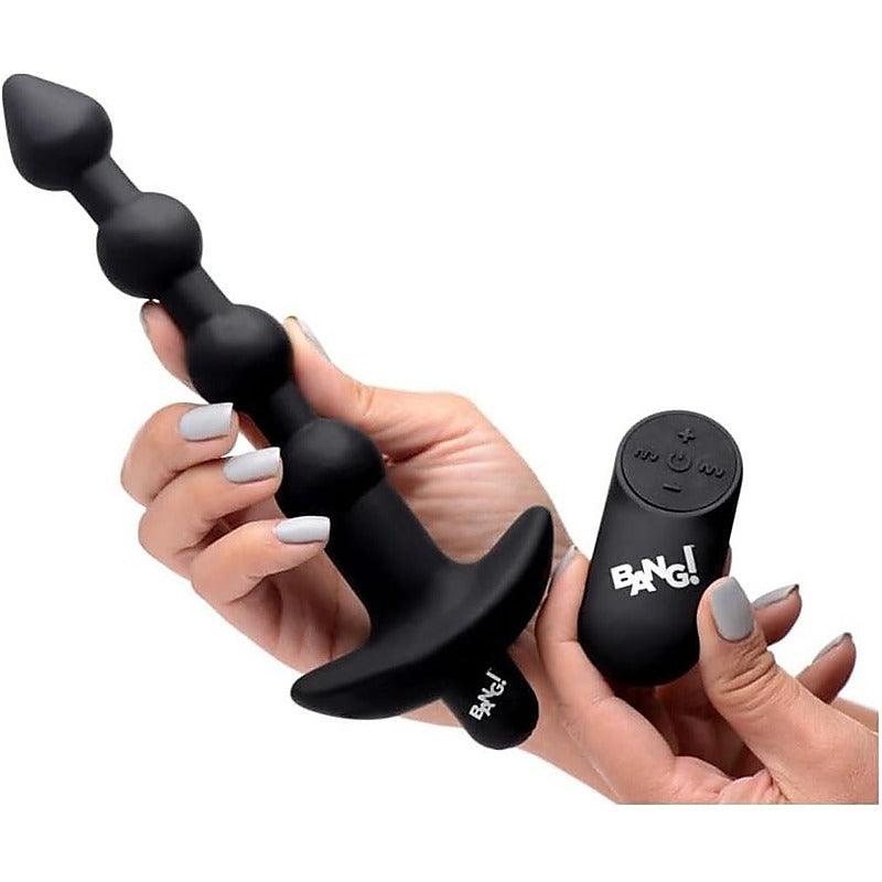 XR Brands Bang Remote Control Vibrating Anal Beads Black - Anal Beads and Balls