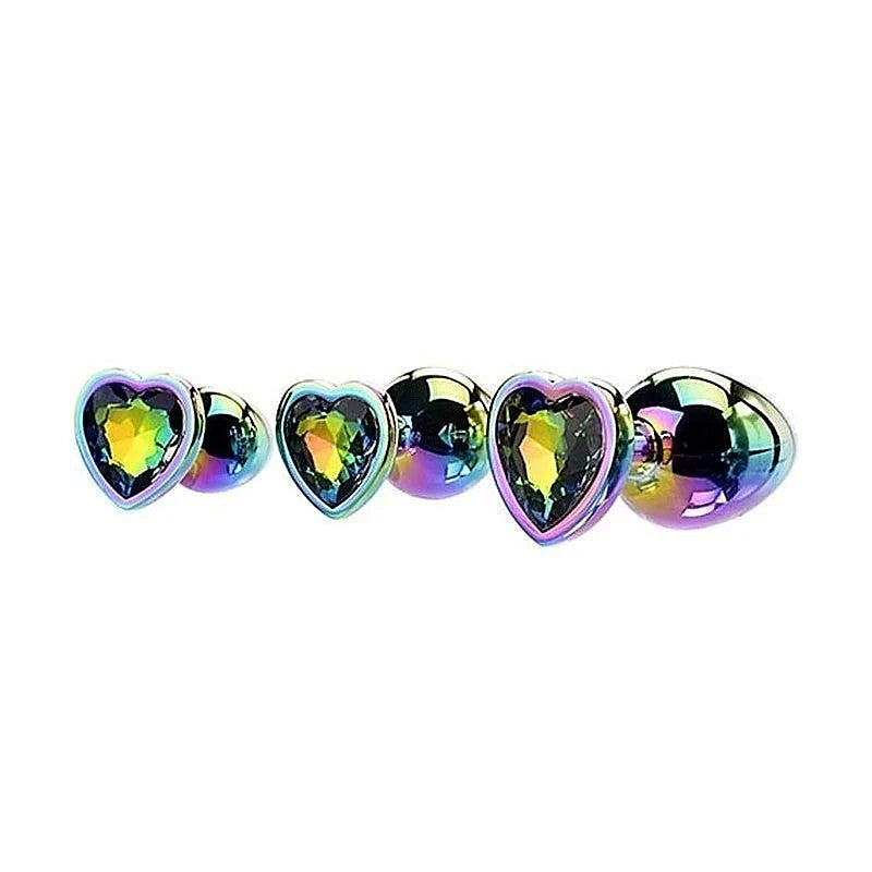 Rainbow Heart Shape Metal Anal Plug Set By Adam & Eve - Butt Plugs