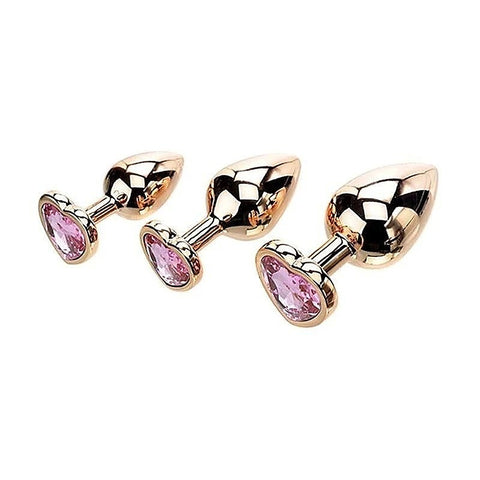 Rose Gold Heart Shape Metal Butt Plug Set By Adam & Eve - Butt Plugs