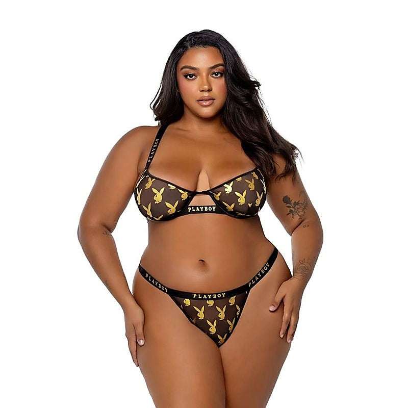 Foiled Bunny 2 Piece Bra And Panty Set By Playboy Lingerie - Bras and Bra Sets