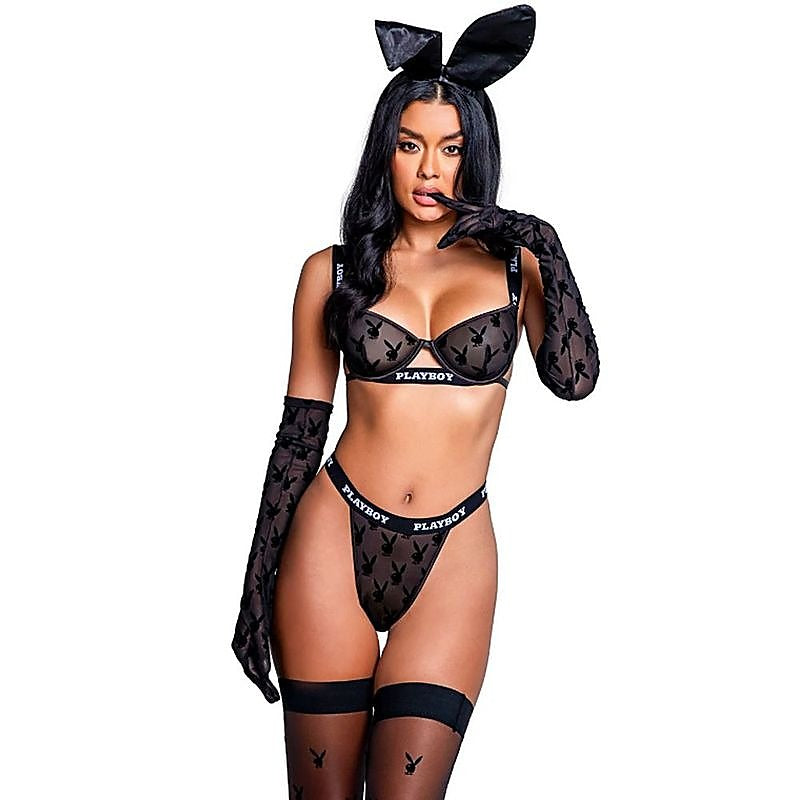 Playboy Noir 2 Piece Bra And Panty Set By Playboy Lingerie - Bras and Bra Sets