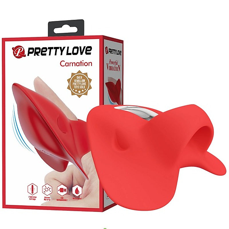 Pretty Love Carnation Rechargeable Finger Vibrator Red - Finger and Tongue Vibrators