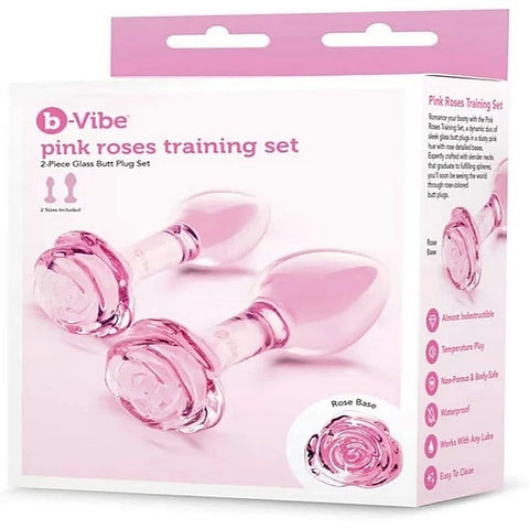 Pink Roses Glass Anal Plug Training Set By B-Vibe - Butt Plugs