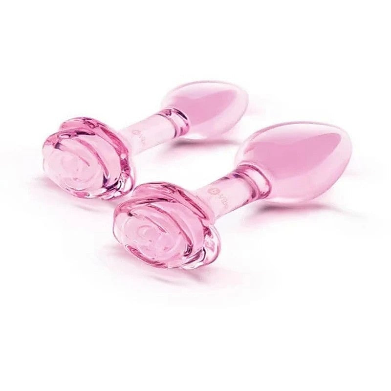 Pink Roses Glass Anal Plug Training Set By B-Vibe - Butt Plugs