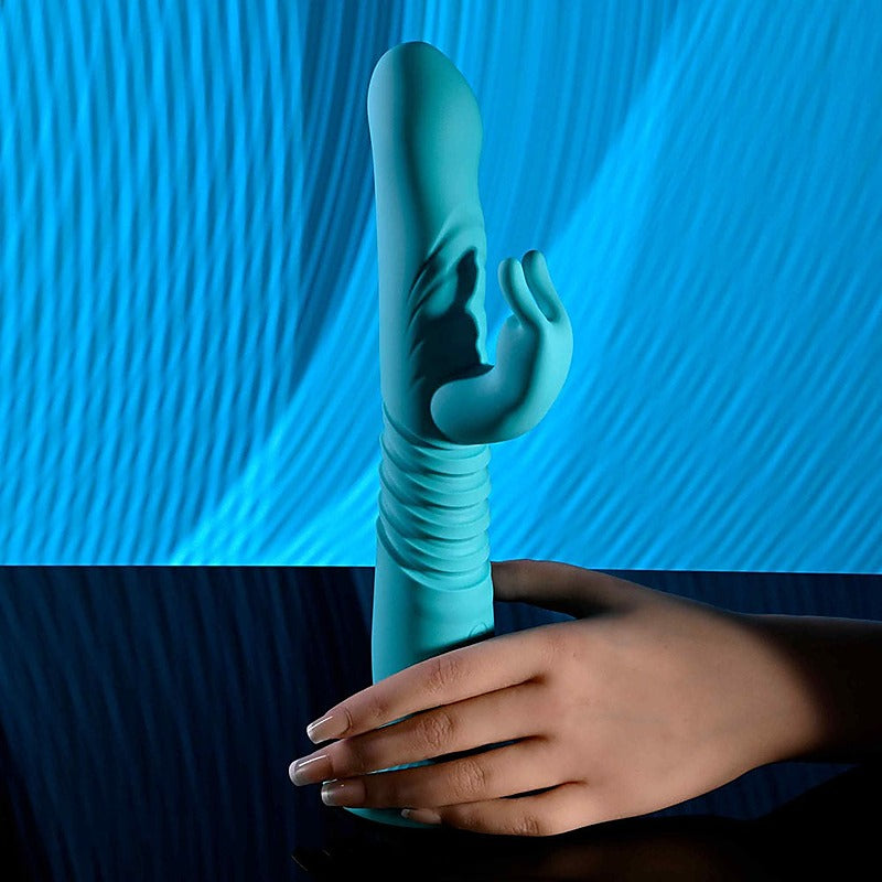 Evolved BUNNY HOP Thrusting Rabbit Vibrator Teal - Rabbit Vibrators