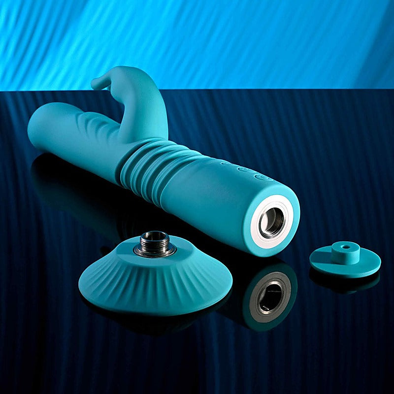 Evolved BUNNY HOP Thrusting Rabbit Vibrator Teal - Rabbit Vibrators