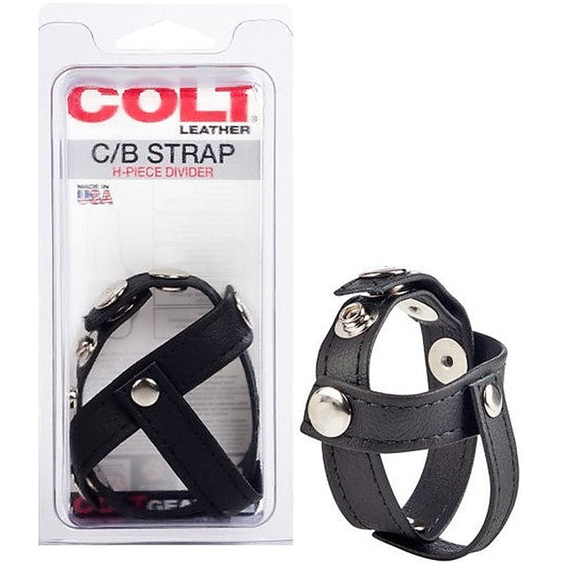 Colt Leather Cock And Ball Strap H-Piece Divider - Stretchy Cock Rings