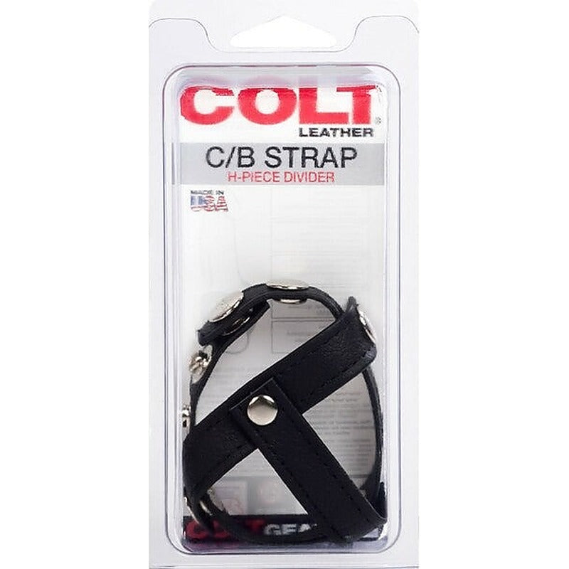 Colt Leather Cock And Ball Strap H-Piece Divider - Stretchy Cock Rings