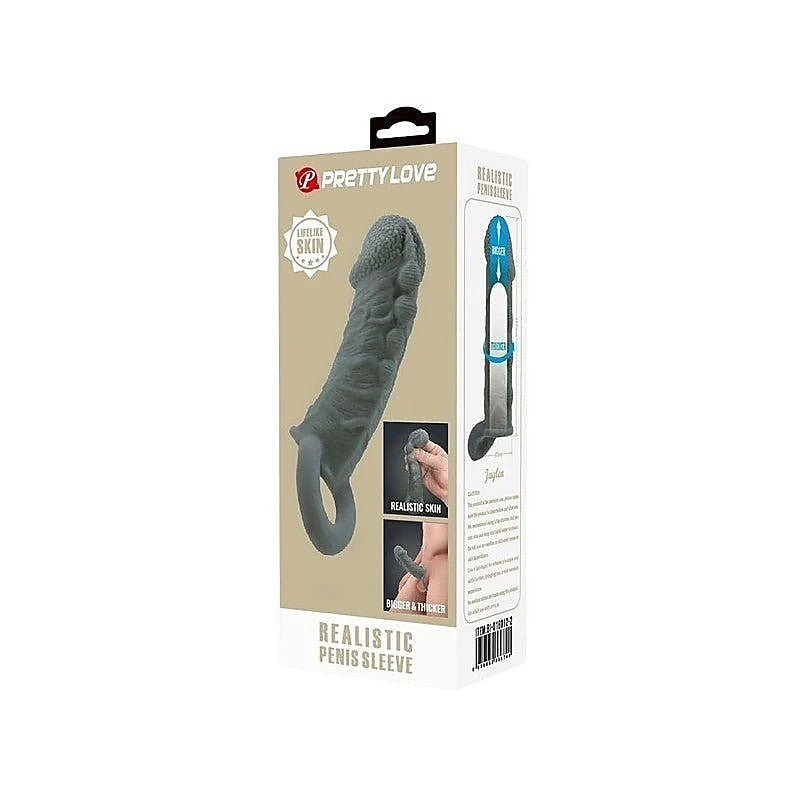 Pretty Love Realistic Stretchy Penis Sleeve Black - Penis Sleeves and Extenders