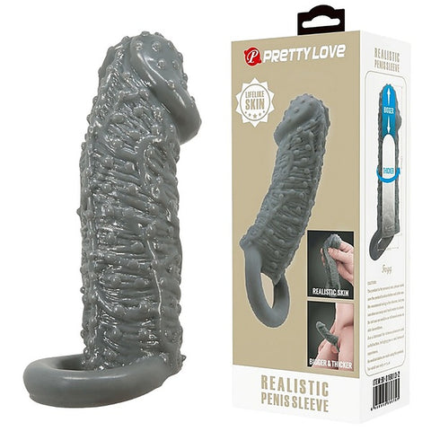 Pretty Love Realistic Male Penis Sleeve Black - Penis Sleeves and Extenders