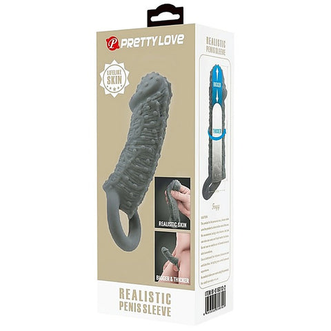 Pretty Love Realistic Male Penis Sleeve Black - Penis Sleeves and Extenders