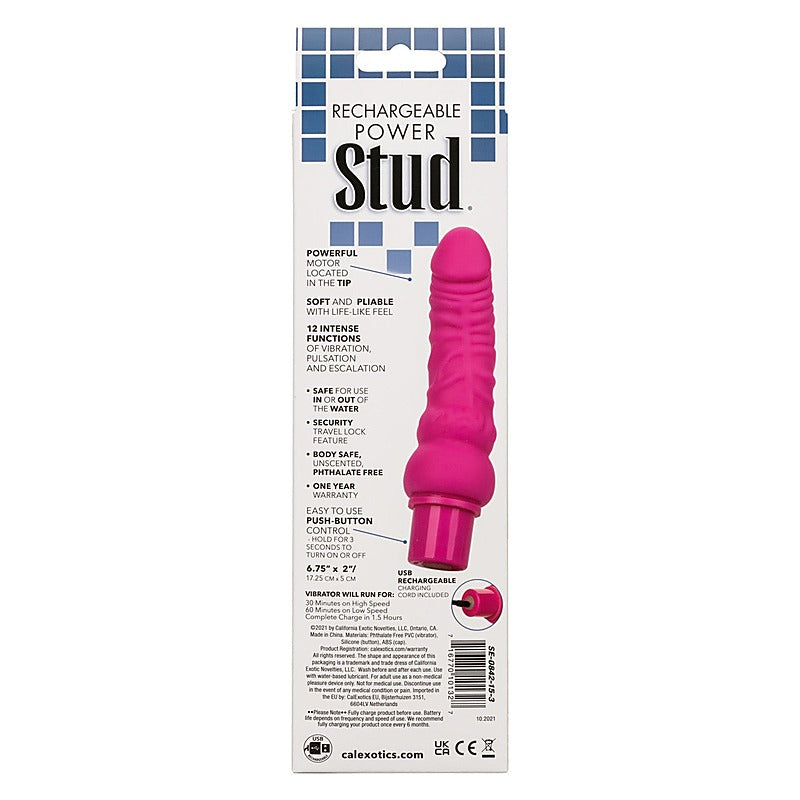 CalExotics Rechargeable Power Stud Curvy Dildo Pink - Vibrating Dildos