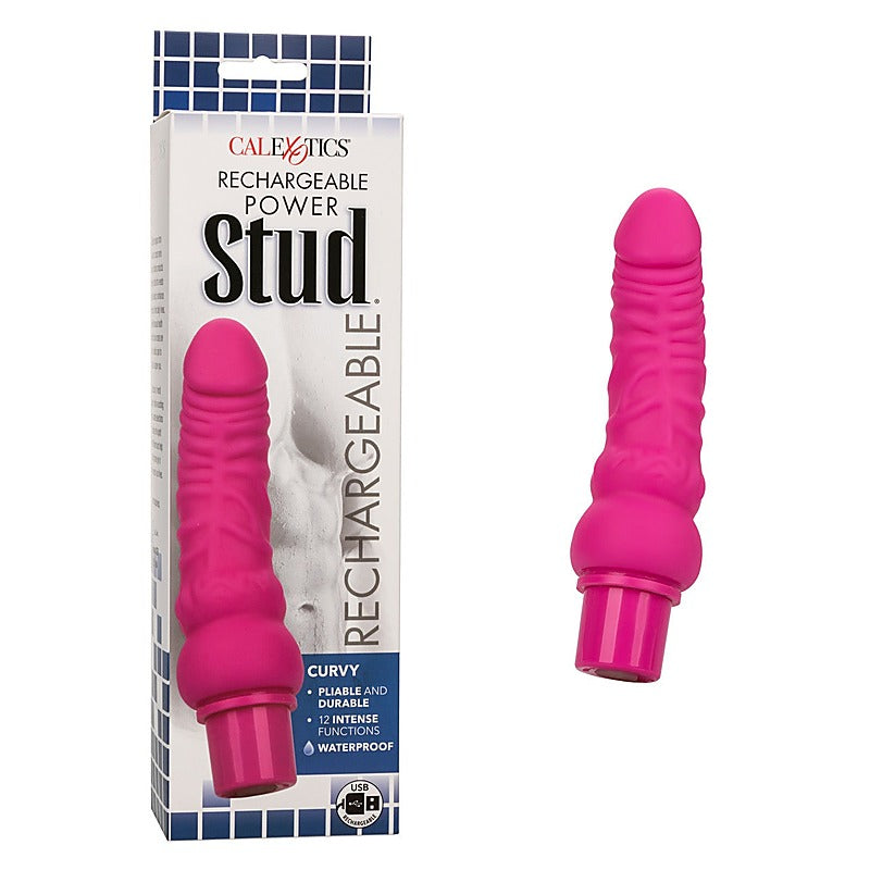 CalExotics Rechargeable Power Stud Curvy Dildo Pink - Vibrating Dildos