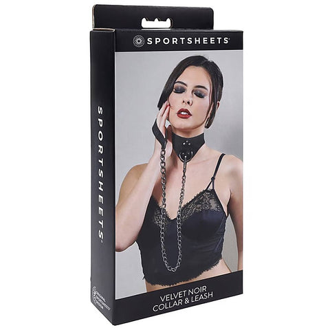 Velvet Noir Bondage Collar And Leash By Sportsheets - Collars and Leads