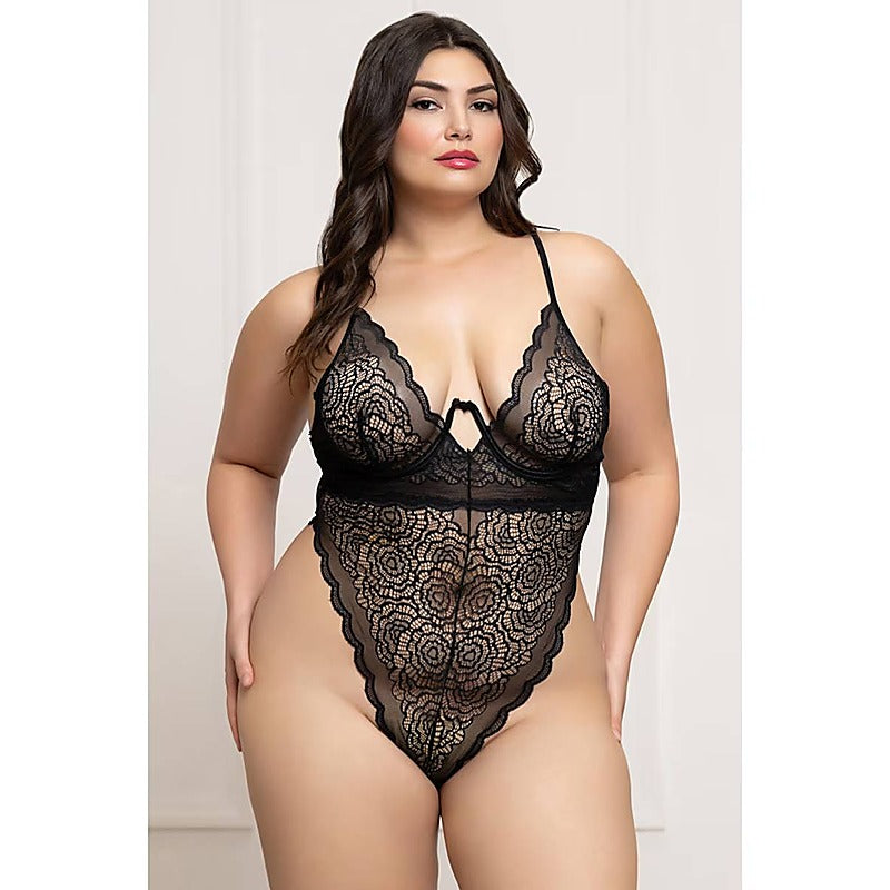 Floral Lace Womens Teddy By Seven 'Til Midnight - Teddies and Bodysuits