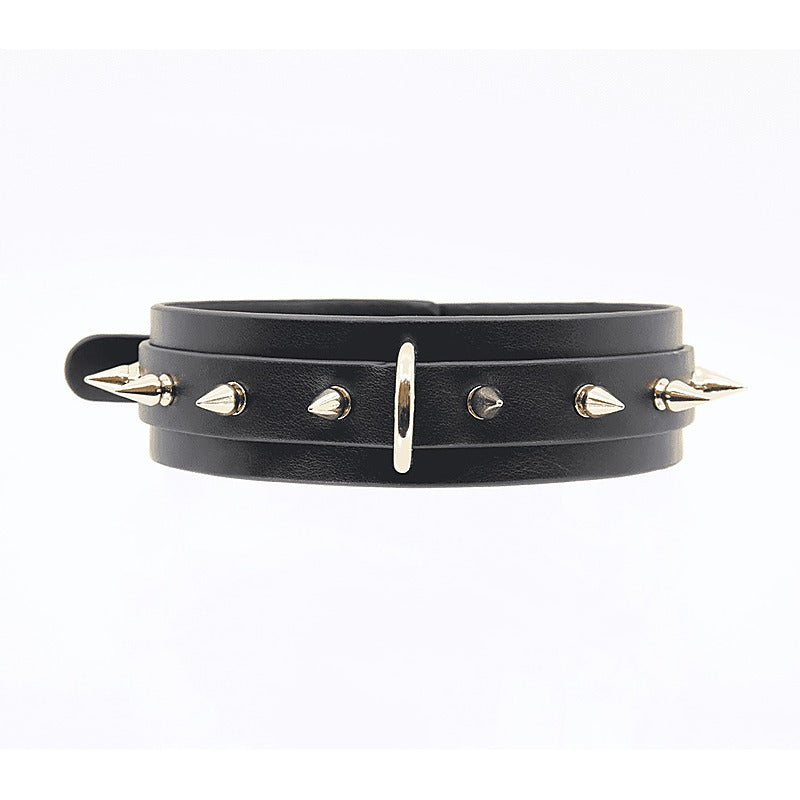Love In Leather Spiked Faux Leather Bondage Collar - Collars and Leads