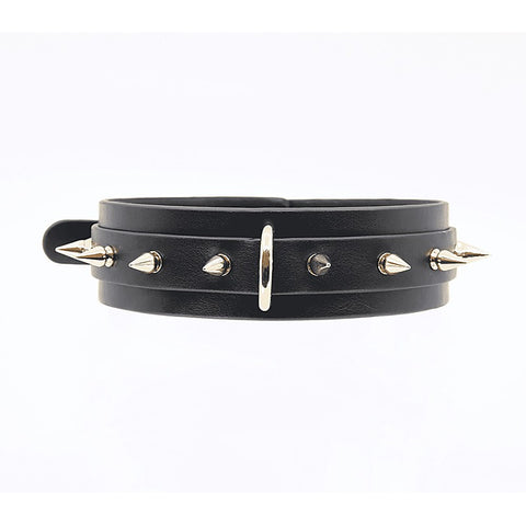 Love In Leather Spiked Faux Leather Bondage Collar - Collars and Leads