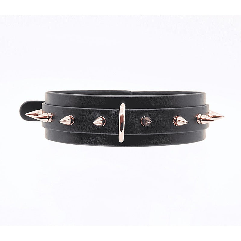 Love In Leather Spiked Faux Leather Bondage Collar - Collars and Leads