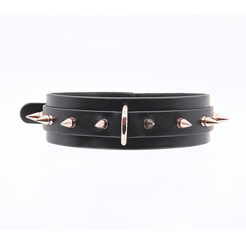 Love In Leather Spiked Faux Leather Bondage Collar - Collars and Leads