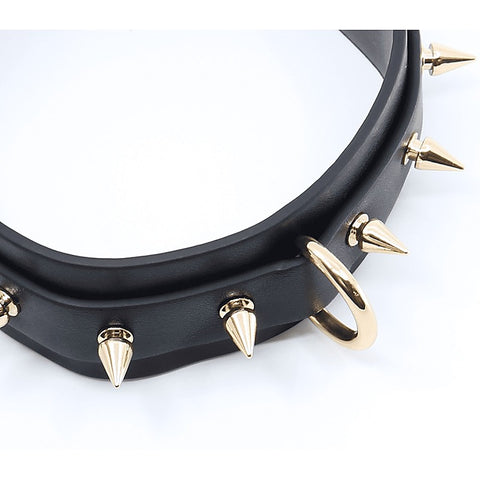 Love In Leather Spiked Faux Leather Bondage Collar - Collars and Leads