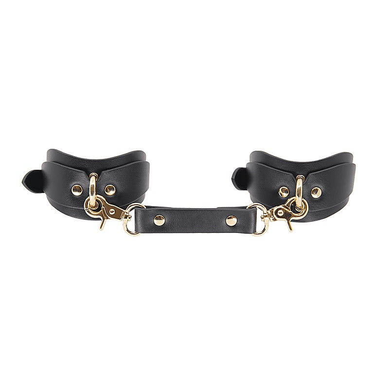 Love In Leather Shaped BDSM Play Wrist Cuffs - Cuffs And Restraints