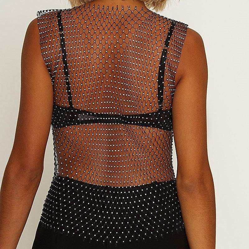 Diamante Studded Mesh Net Top by Muse - Her Fetish