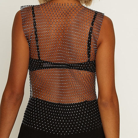 Diamante Studded Mesh Net Top by Muse - Her Fetish