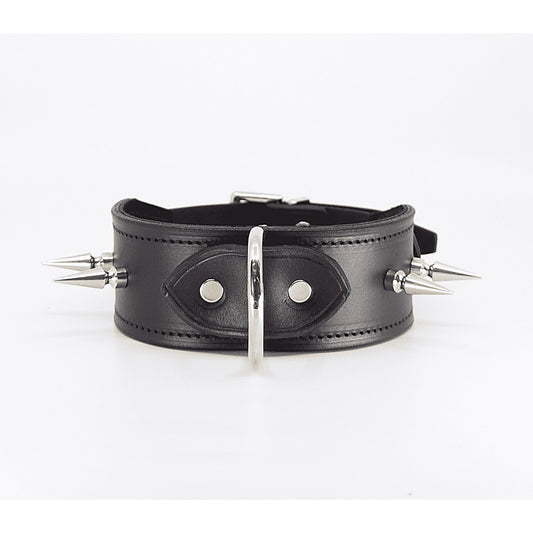 Love In Leather BDSM Collar With Long Spikes - Collars and Leads