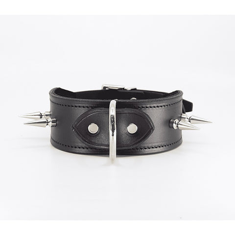 Love In Leather BDSM Collar With Long Spikes - Collars and Leads