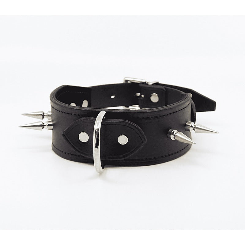 Love In Leather BDSM Collar With Long Spikes - Collars and Leads