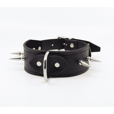 Love In Leather BDSM Collar With Long Spikes - Collars and Leads
