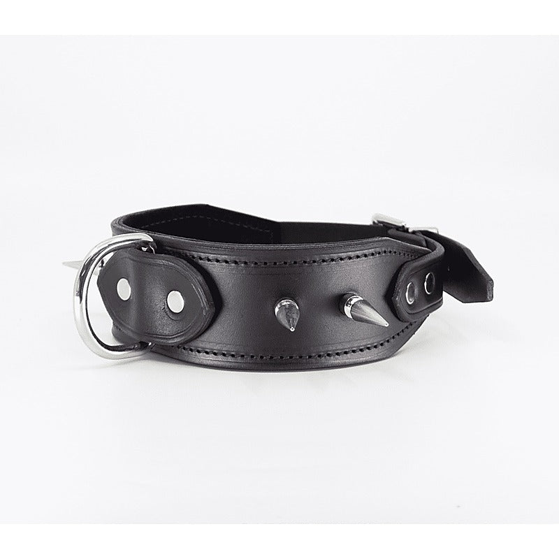 Love In Leather BDSM Collar With Long Spikes - Collars and Leads