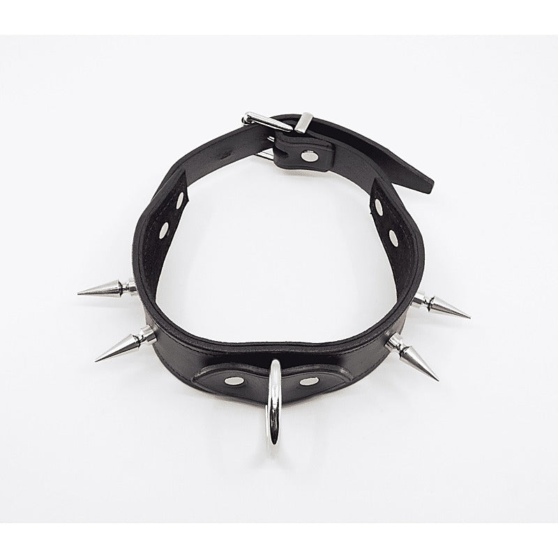 Love In Leather BDSM Collar With Long Spikes - Collars and Leads