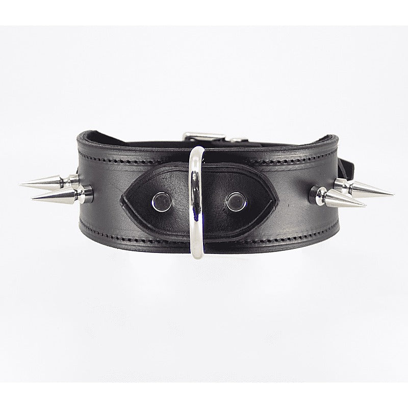 Love In Leather BDSM Collar With Long Spikes - Collars and Leads