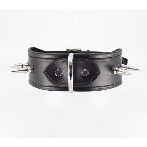 Love In Leather BDSM Collar With Long Spikes - Collars and Leads