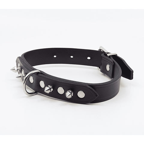 Love In Leather BDSM Collar With Short Dog Spikes - Collars and Leads