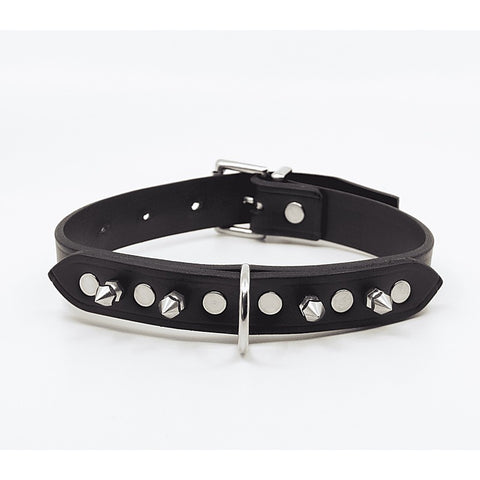 Love In Leather BDSM Collar With Short Dog Spikes - Collars and Leads