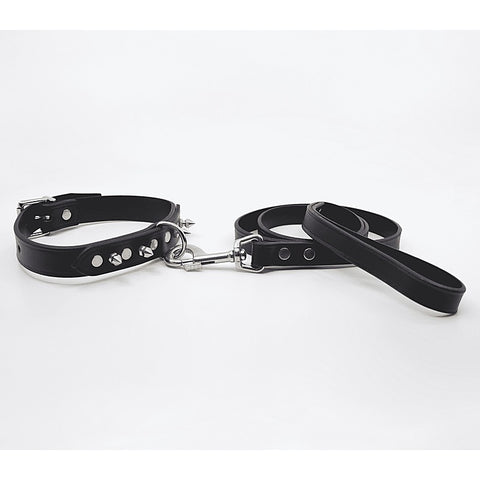 Love In Leather BDSM Collar With Short Dog Spikes - Collars and Leads
