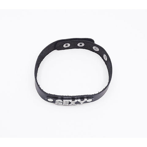 Love In Leather Diamante Sexy Word BDSM Collar - Collars and Leads