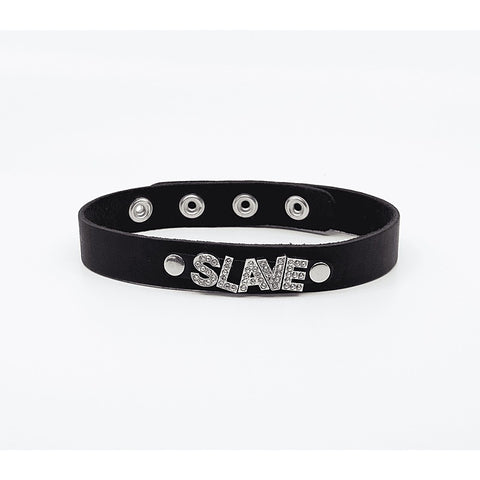 Love In Leather Diamante Slave Word BDSM Collar - Collars and Leads