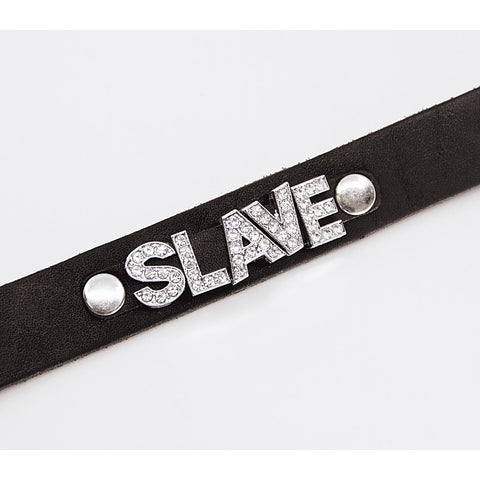 Love In Leather Diamante Slave Word BDSM Collar - Collars and Leads