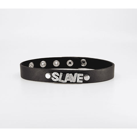 Love In Leather Diamante Slave Word BDSM Collar - Collars and Leads