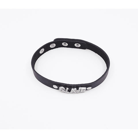Love In Leather Diamante Slave Word BDSM Collar - Collars and Leads