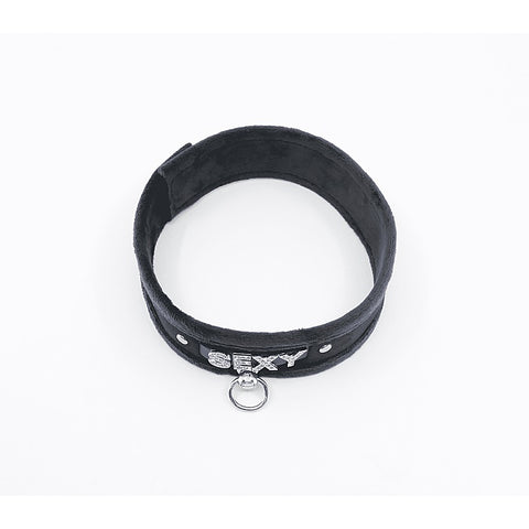 Love In Leather Diamante Sexy Fluffy Bondage Collar - Collars and Leads