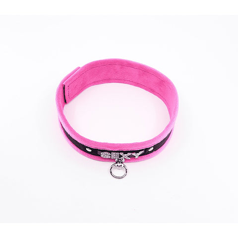 Love In Leather Diamante Sexy Fluffy Bondage Collar - Collars and Leads
