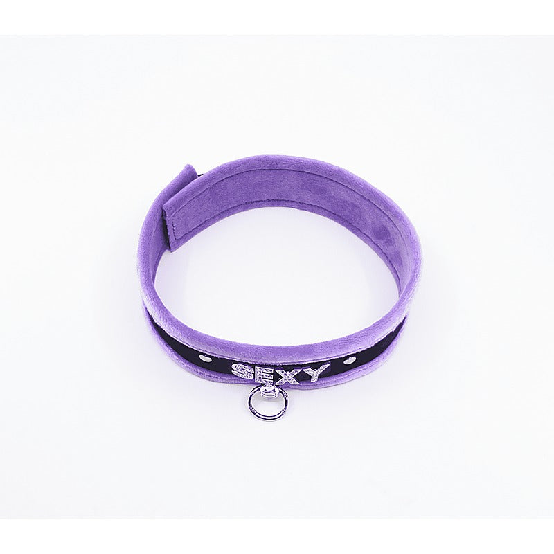 Love In Leather Diamante Sexy Fluffy Bondage Collar - Collars and Leads