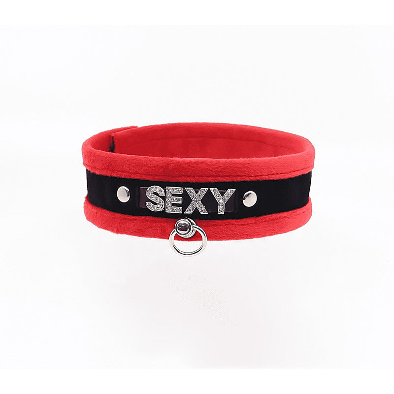 Love In Leather Diamante Sexy Fluffy Bondage Collar - Collars and Leads