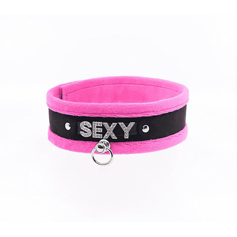 Love In Leather Diamante Sexy Fluffy Bondage Collar - Collars and Leads