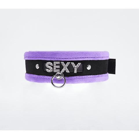Love In Leather Diamante Sexy Fluffy Bondage Collar - Collars and Leads