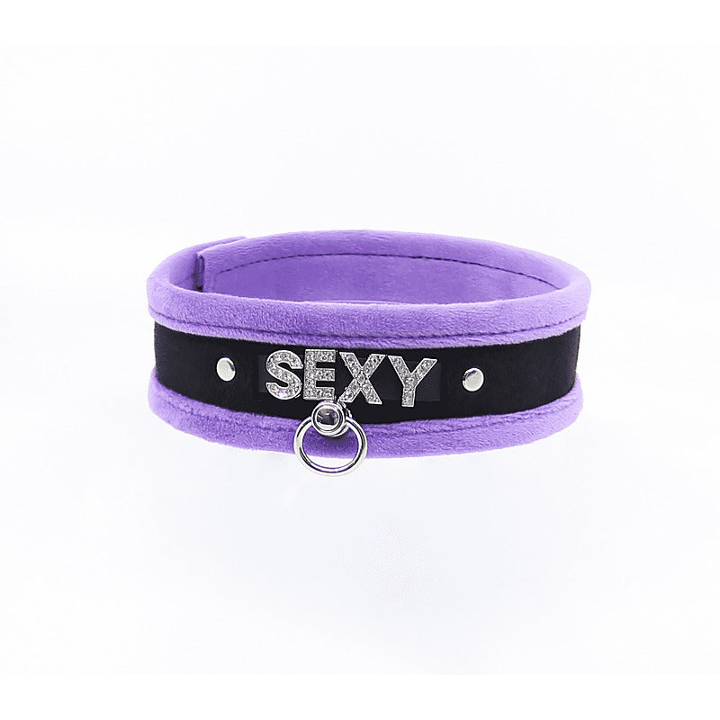 Love In Leather Diamante Sexy Fluffy Bondage Collar - Collars and Leads